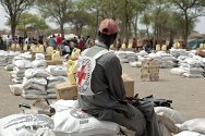 Agok, Sudão do Sul. Em março de 2012, o CICV distribuiu a aproximadamente 15 mil pessoas sementes de gergelim, nozes e sorgo, mais ferramentas para o cultivo e comida para manter os estoques de sementes.