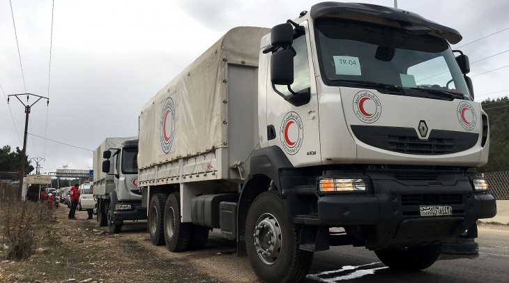 Convoy delivering relief to Syrian people in Madaya