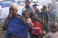 南基伍，米诺瓦，红十字国际委员会工作组与刚果金红十字会志愿者一起为流离失所者提供应急食品援助。