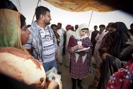 Pakistan. ICRC staff listen to the stories of women from Allahabad (Jacobabad District, Sindh) following flooding.