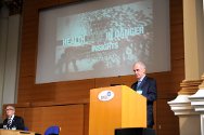 Geoff Loane, ICRC UK's Head of Mission, opened the conference with a film by Andre Liohn showing health care in danger in Libya.