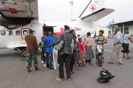 DR Congo, Goma/Nord Kivu. Children arrive at Goma airport. 