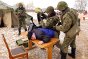 Photo, near Moscow. Practical exercise (“resisting control”) as part of a course on international humanitarian law for the armed forces.