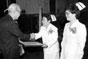 South Korea, 1983. Florence Nightingale Medal award ceremony. The Medal is awarded to nurses Dr San-cho Chun and Miss Keum-ja Jeon.