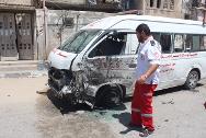 La ambulancia de la Media Luna Roja Palestina destruida en Gaza. 