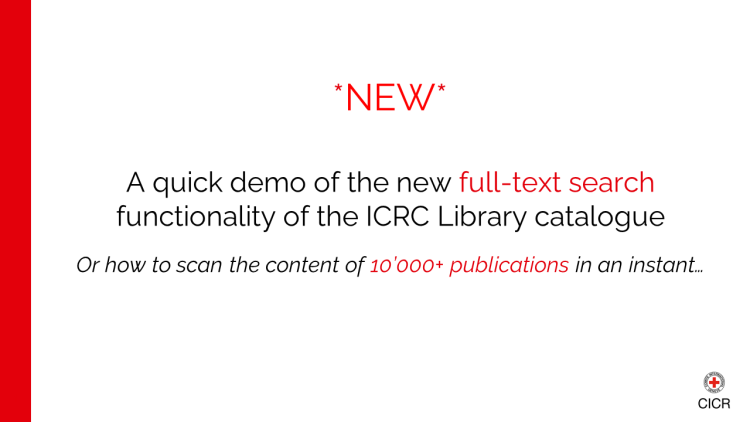 New search functionality of the ICRC Library catalogue