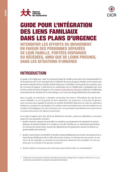 Guide pour L’intégration des Liens Familiaux dans les Plans D’urgence