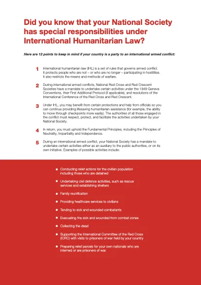 Did you know that your National Society has special responsibilities under International Humanitarian Law?