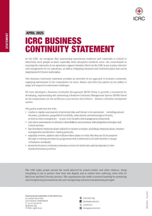 ICRC Business Continuity Statement