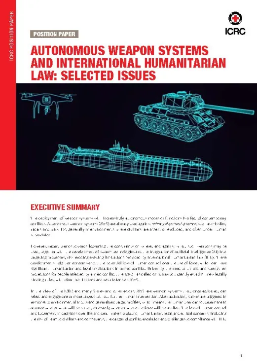 Autonomous weapon systems and international humanitarian law: selected issues