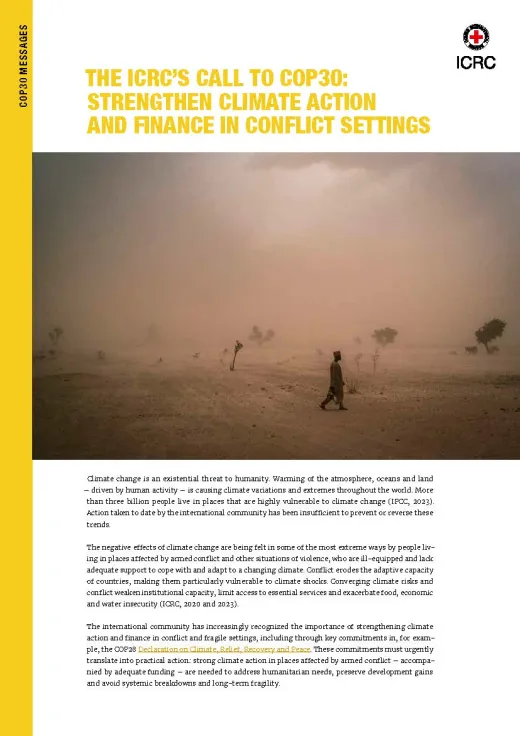 The ICRC’S Call to COP30: Strengthen Climate Action and Finance in Conflict Settings