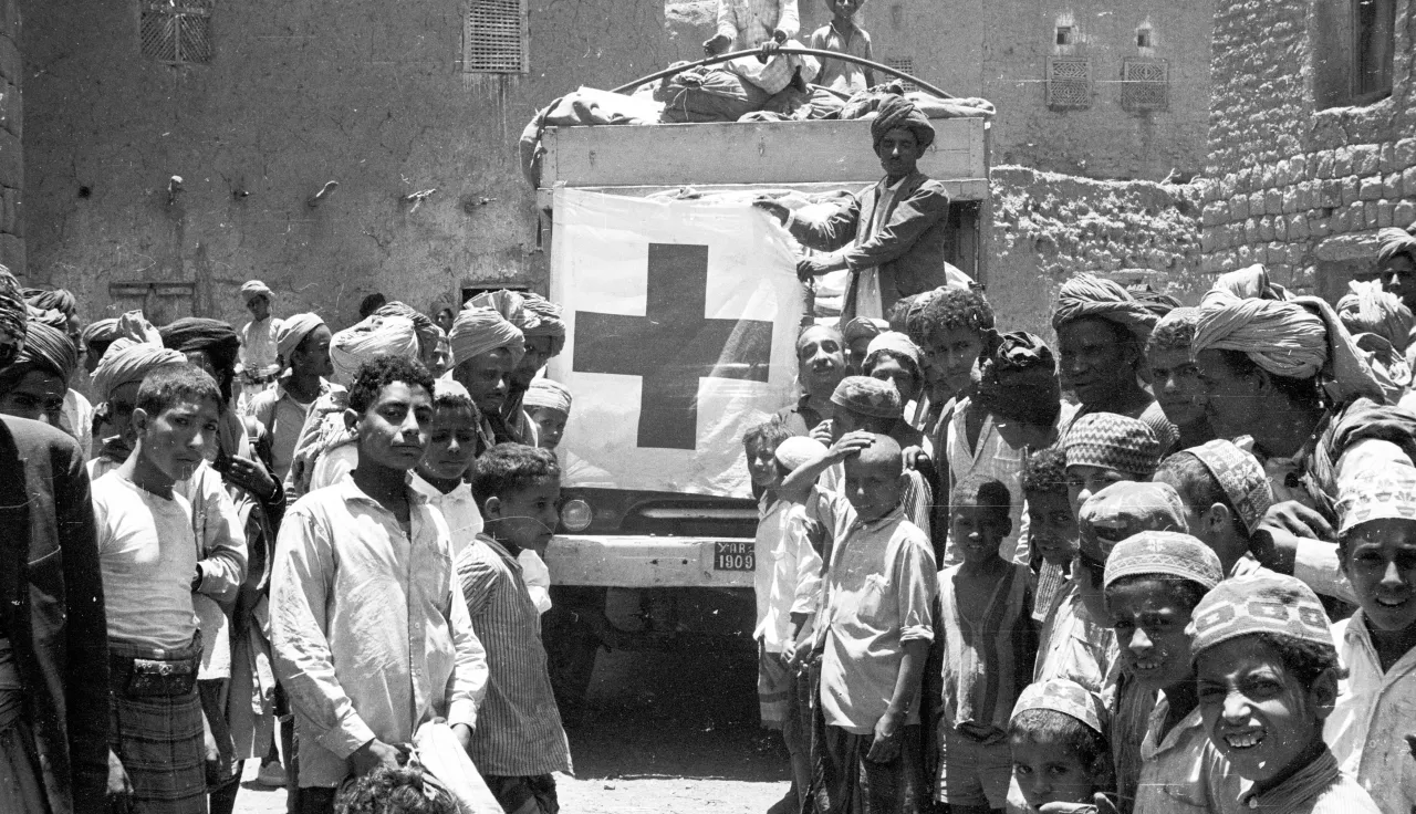  Humanitarian goods being delivered in Yemen in the 1960s. 