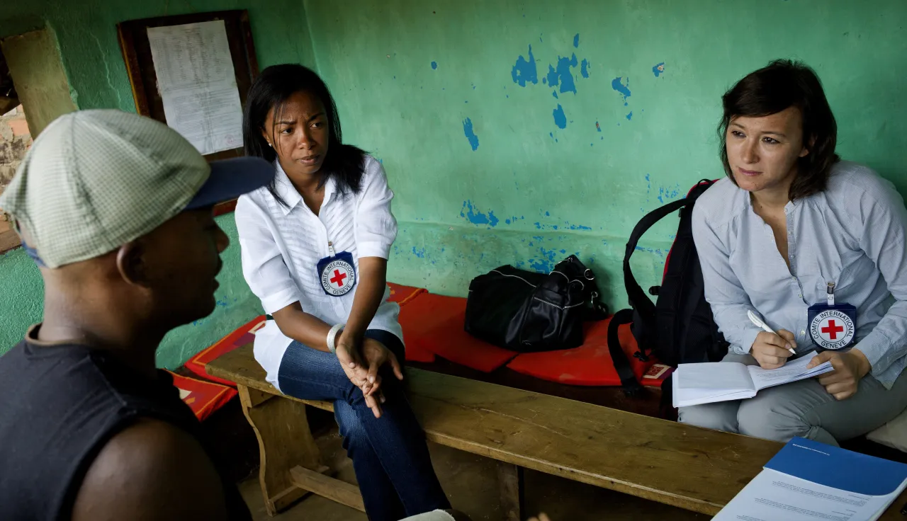 In, Antananarivo, Madagascar, ICRC delegates assess conditions of detention during a private talk with a prisoner. 