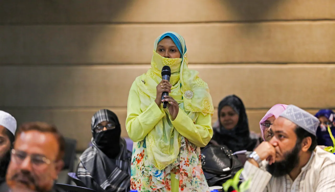 In Dhaka, Bangladesh, students and Islamic scholars discuss Islam and international humanitarian law, sharing insights and experiences.