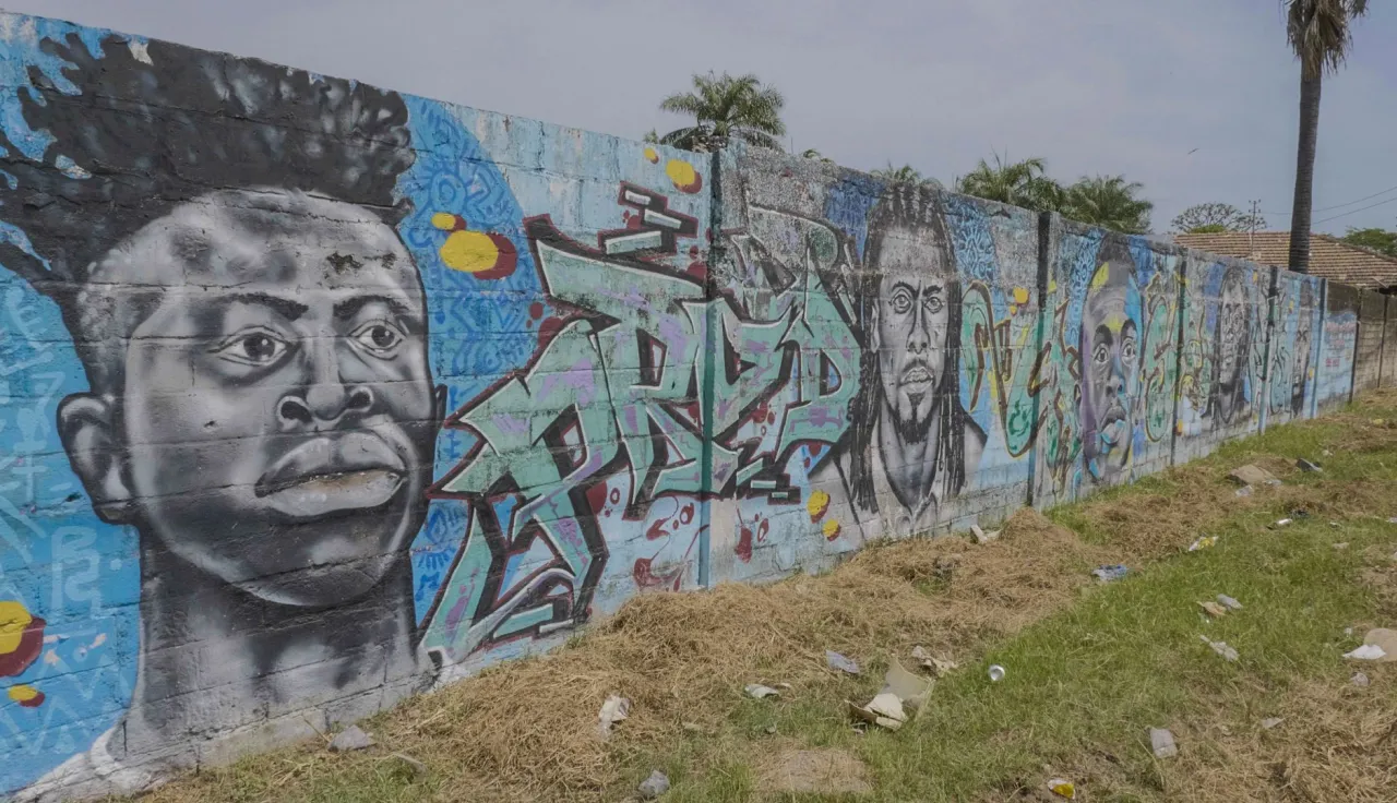 Lower Casamance, Ziguinchor region. Mural painting representing international Senegalese football players coming from the region. 