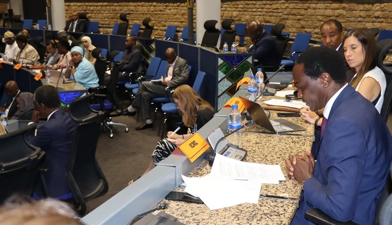 Image of the ICRC Delegation to the African Union, HoD, Bruce Mokaya addressing the African Union Peace and Security Council 