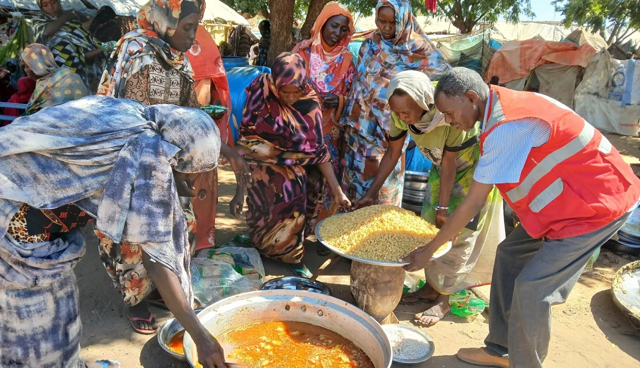 Community kitchens supported by the ICRC and Sudanese Red Crescent Society in Zamzam camp.