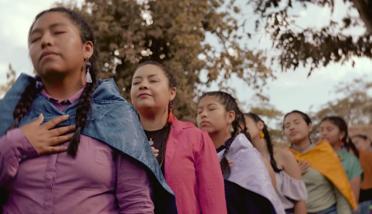 Una fila de jóvenes mujeres trenzadas.
