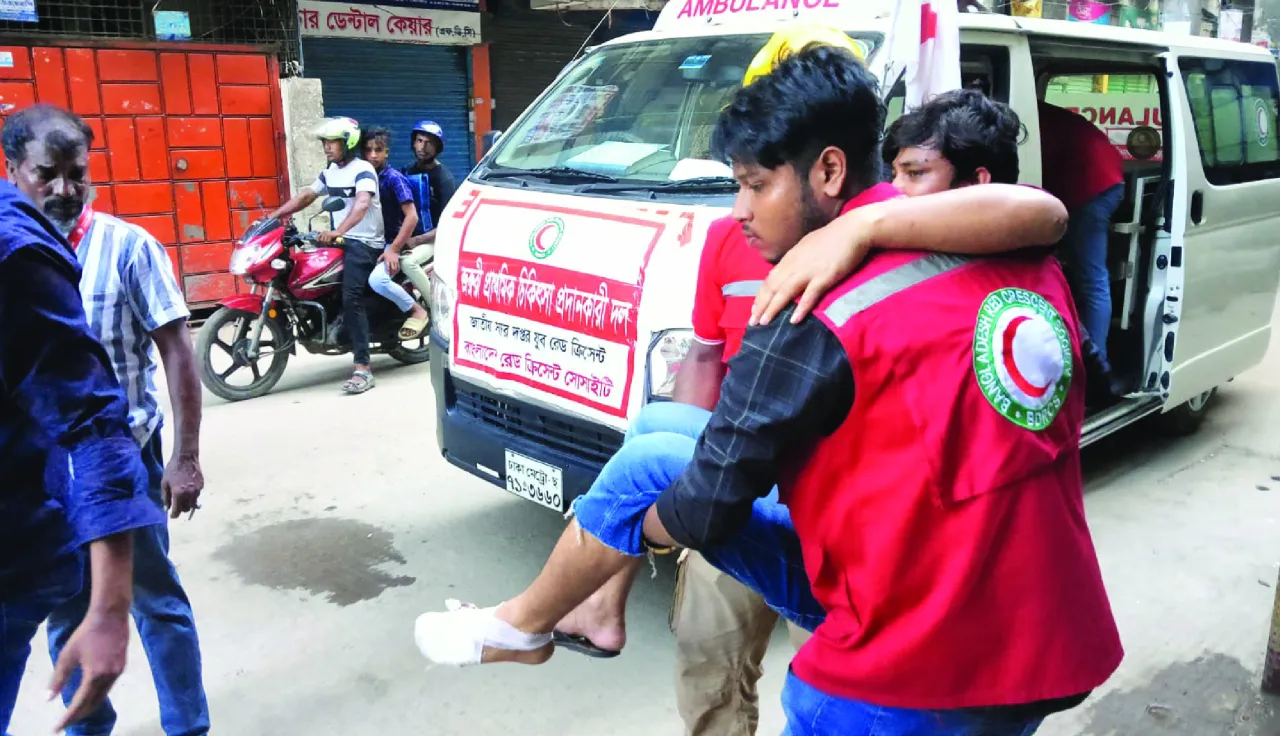 First aid team providing support