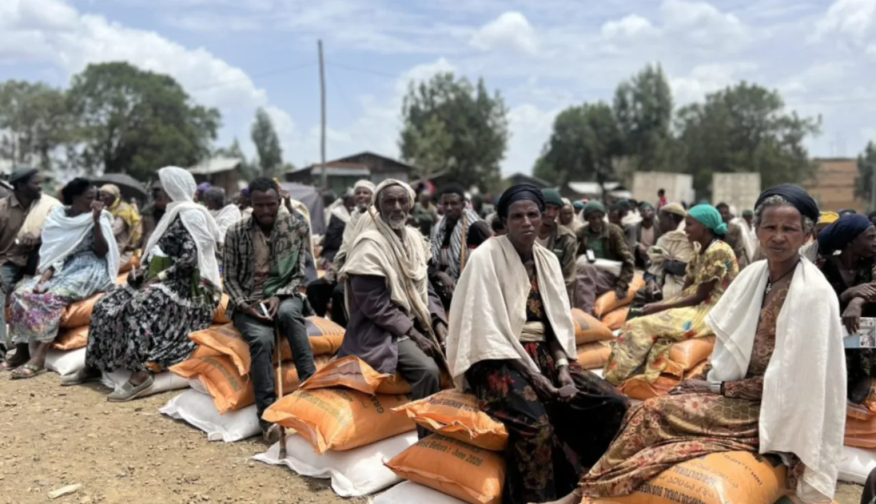 Seeds and fertilizers distribution in Ayna Bugna, North Wollo, Amhara region.