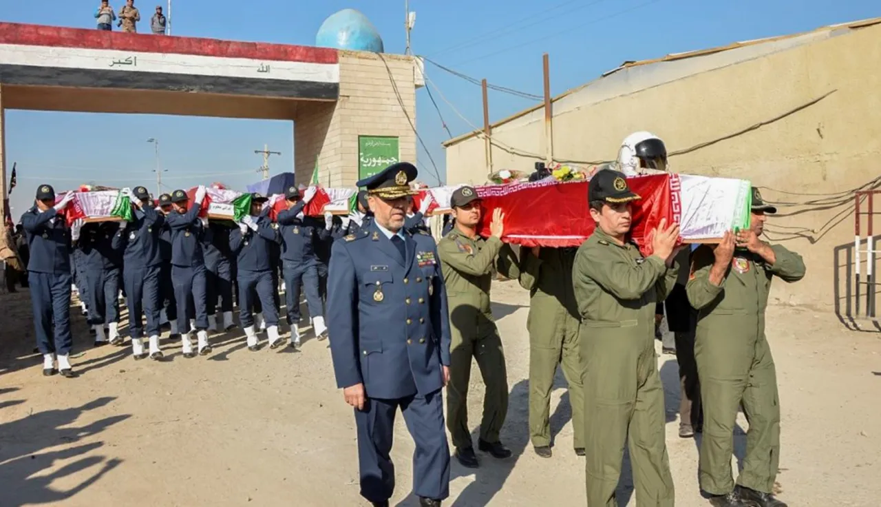 A military funeral procession for the burial of soldiers in Iran.