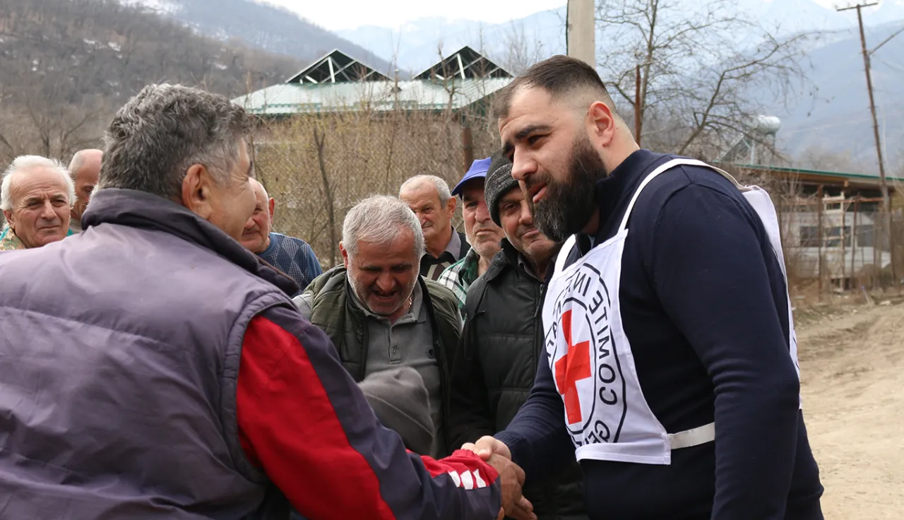 Meeting villagers in Nerkin Hand during the certificate handover.