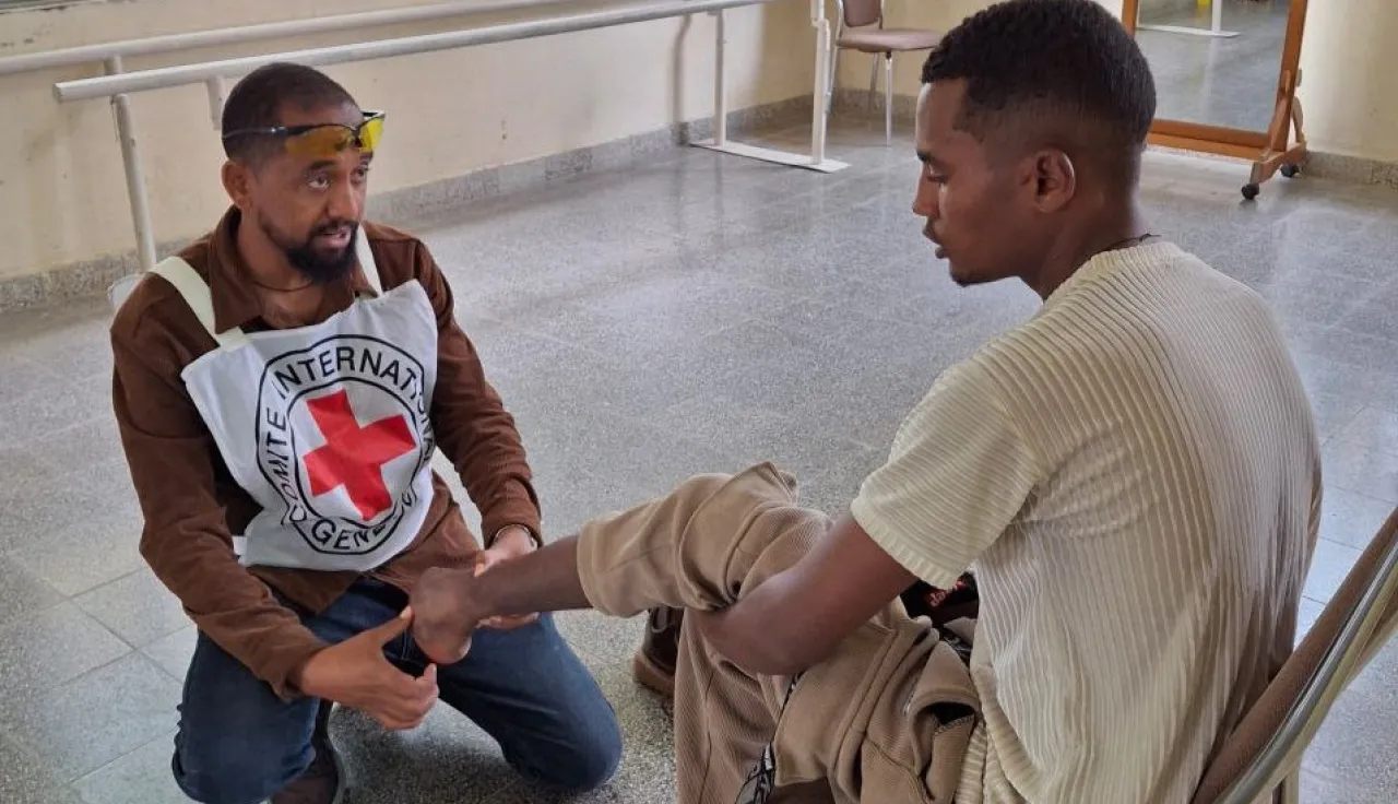 Tesfay receiving treatment at the Mekelle Orthopaedic and Physiotherapy Center.