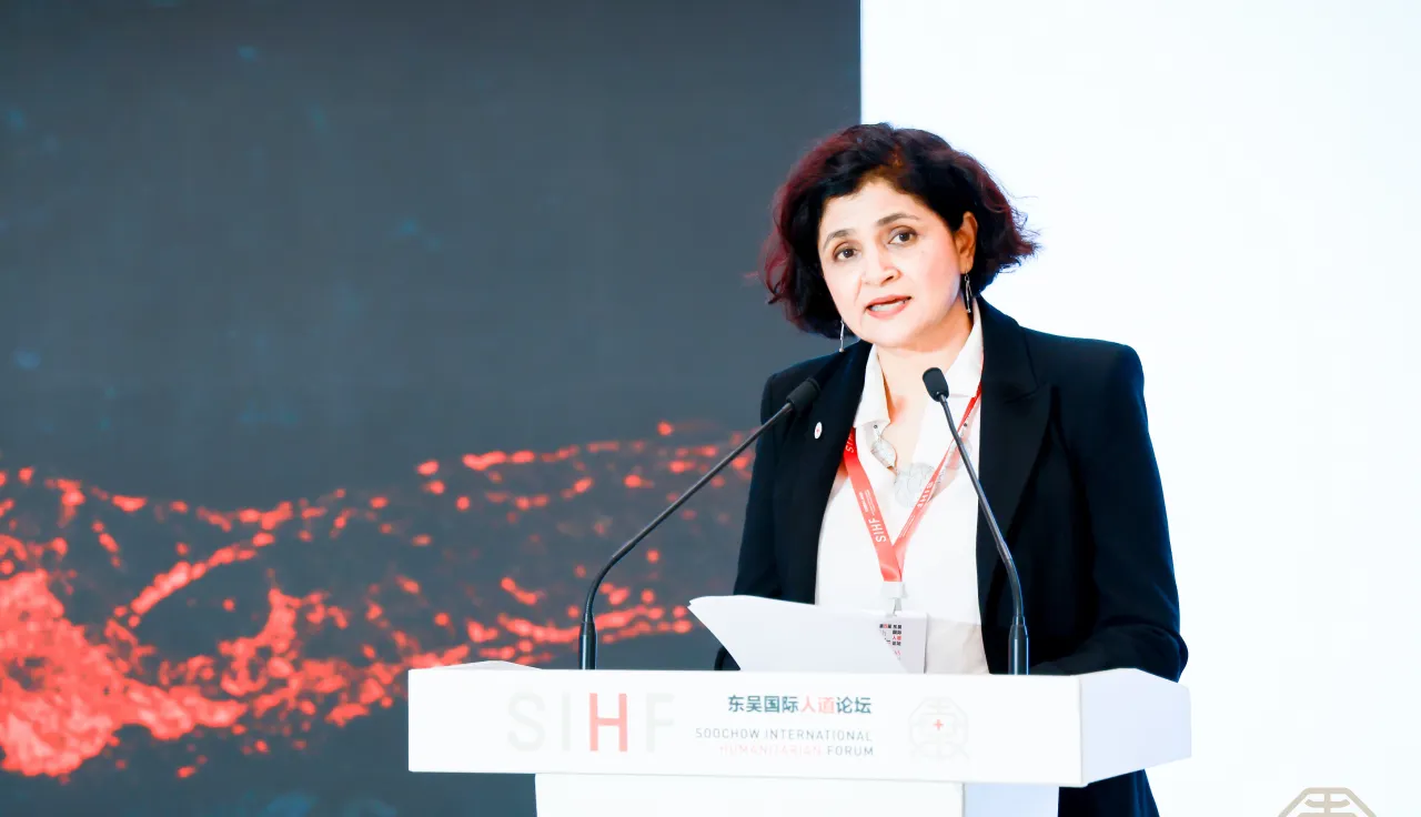 Fiona Antonnette Barnaby, Head of Humanitarian Affairs and Policy Unit, ICRC Regional Delegation for East Asia, at the fourth Soochow International Humanitarian Forum, Suzhou, China. 