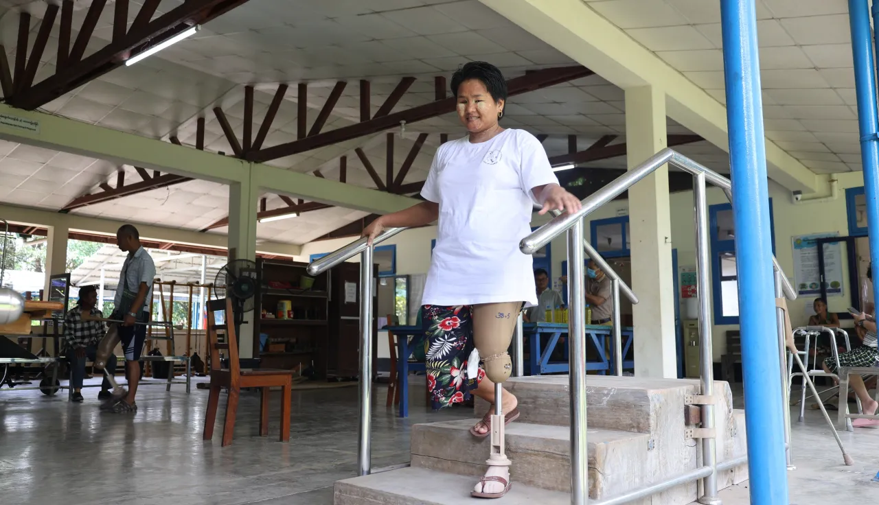Ma Myint Myint Khaing during physiotherapy at the Hpa-an Physical Rehabilitation Centre.