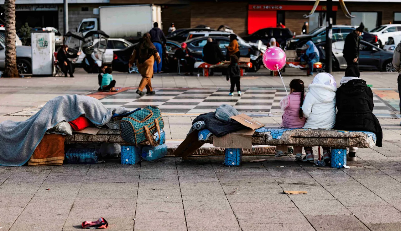 Displaced people sleep on Beirut's seaside Corniche in Beirut, Lebanon, on March 6, 2026