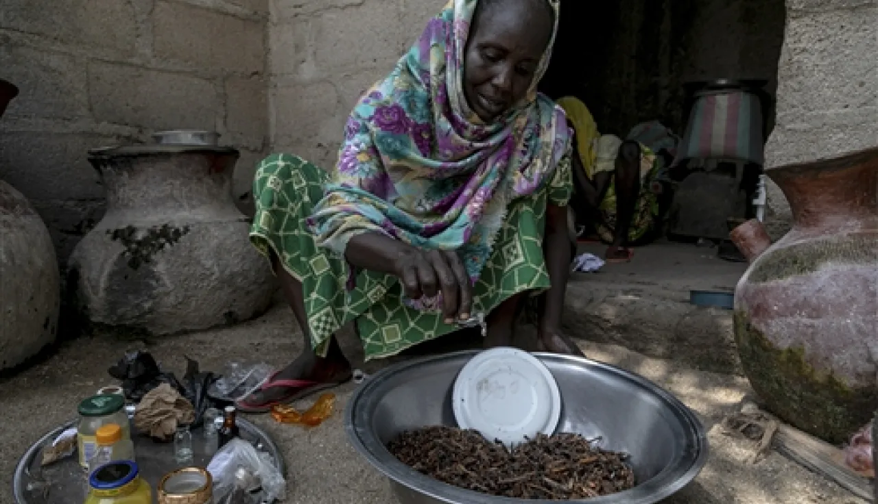 This 57-year-old woman fled her village and the Lake Chad crisis with her seven children after a day of fighting. Today, she makes and sells incense and frangrant oils in Maroua, where she settled. The ICRC granted her cash money to support her business.