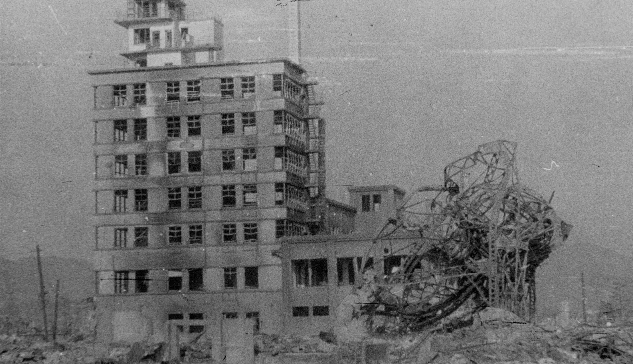 World War II. Hiroshima. Chugoka-Shinbun regional journal bureau and Odamasa warehouse.