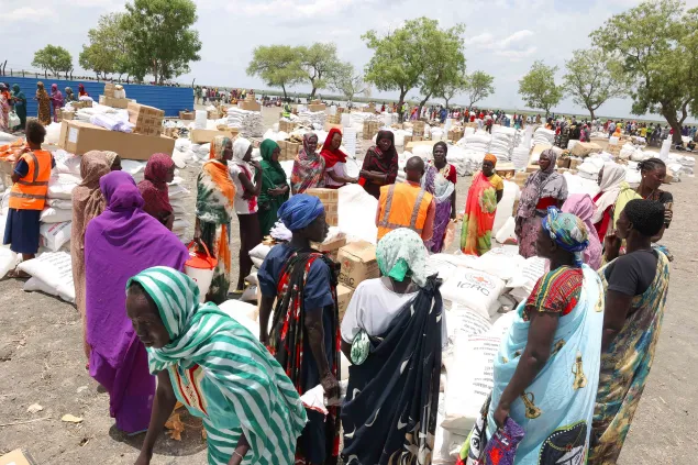 ICRC staff supplying essential livelihood items to refugees.