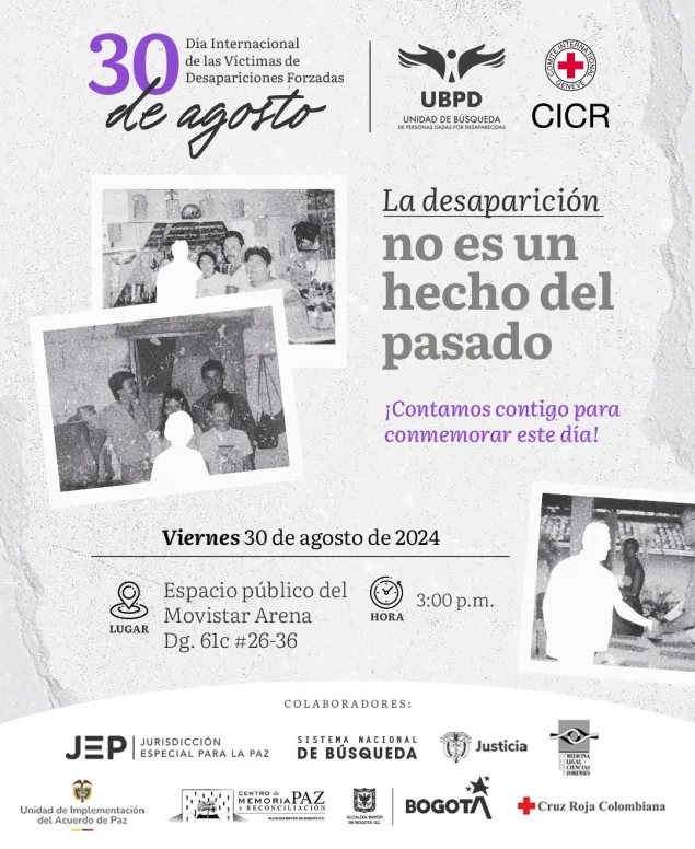 Folleto de invitación al evento de presentación de cifras de desaparición en Colombia en 2023.