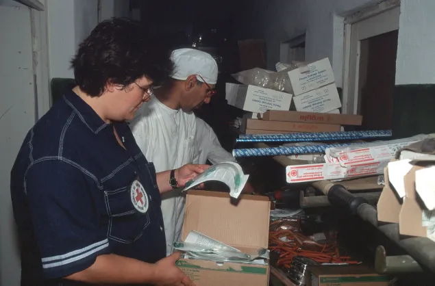 The ICRC team is checking medical supplies we donated to health care structures in Azerbaijan
