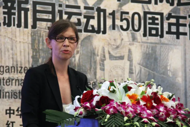 瑞士驻华大使馆临时代办萨洛梅•梅耶尔女士就“国际人道法150周年”进行了发言。