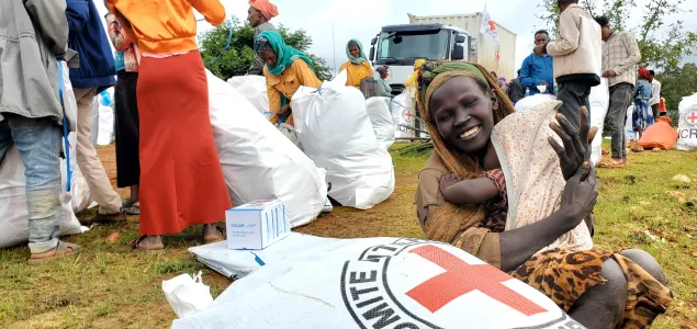 People affected by conflict receive household items donated by ICRC and ERCS in West Wellega, Oromia region, August 2024