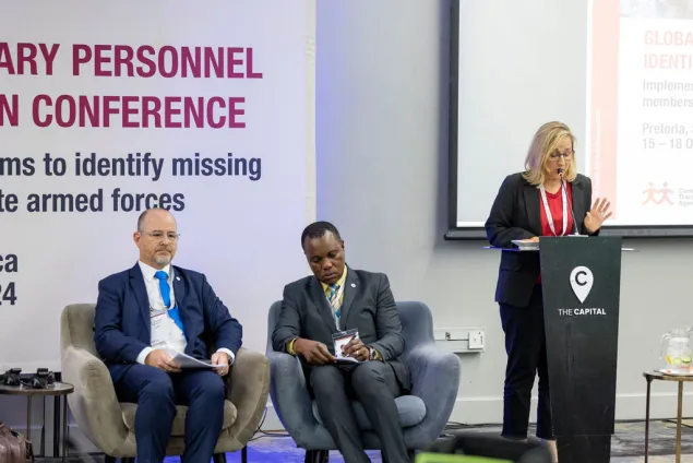 The Head of CTA Advisory & RCRC Missing Persons Centre, Caroline Douilliez, speaking during the MPI Conference.