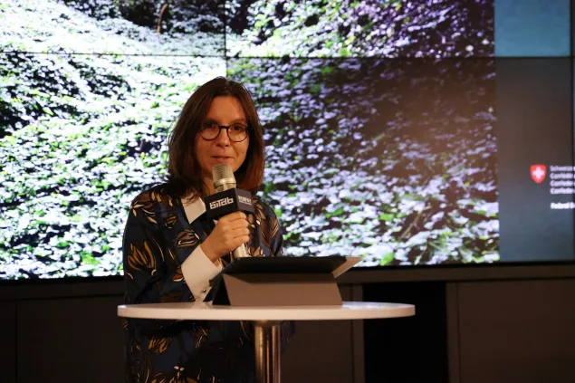 Chantal Delli, Deputy Head of Mission of the Swiss Embassy in Beijing, delivers opening remarks.