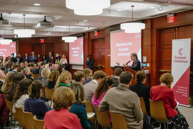 President delivering speech at Harvard University