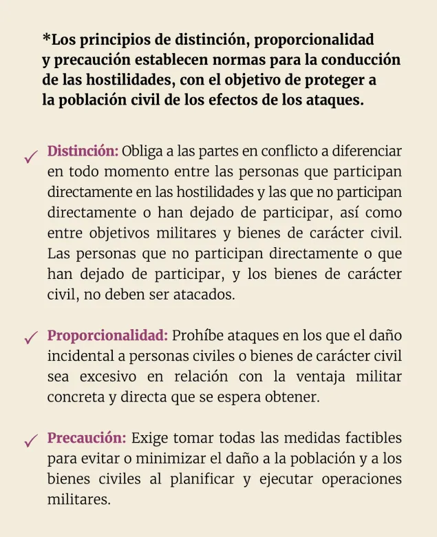 Texto sobre los principios de conducción de hostilidades: Distinción, Proporcionalidad, Precaución