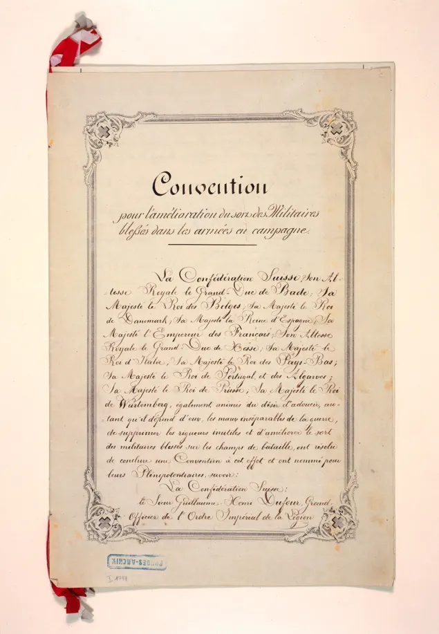 Primera página del Primer Convenio de Ginebra del 22 de agosto de 1864.
