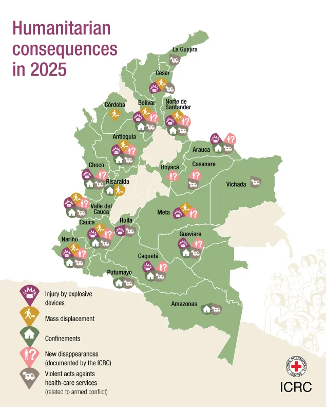 Map of Humanitarian Impact in Colombia in 2025