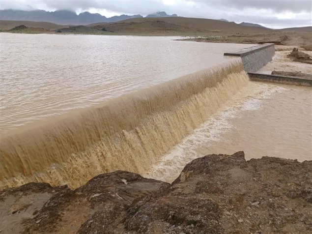 A view of Shahwali Kot’s check dam filled with rainfall water in Kandahar.
