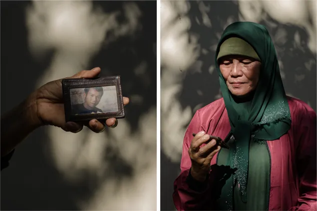 Gloria Berden holding her missing son's wallet