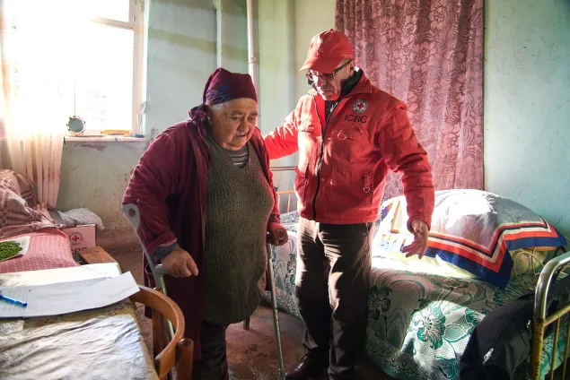 The ICRC regularly visits Manana in the village of Satskhenet/i to support her with food and other essentials  