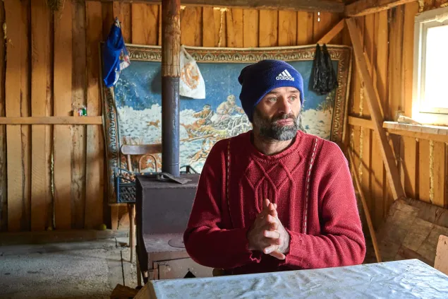 Inal (47) in his makeshift shed 