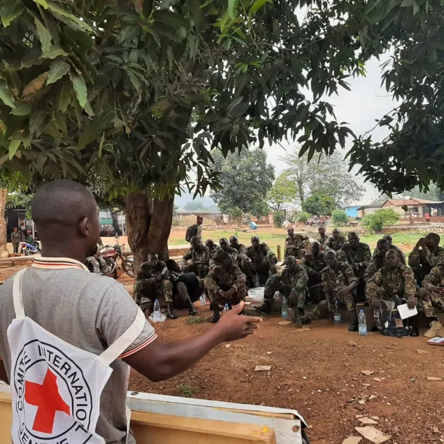 Central African Republic, 2023. Members of the armed forces in the Central African Republic attend an ICRC training session on the basic provisions of IHL.
