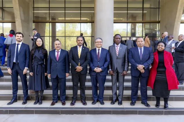 Jules Amoti, Head of ICRC Southern Africa and Alvin Botes, Deputy Minister of International Relations and Cooperation of South Africa, along with Ambassadors and High Commissioners from the six founding members of the Global High-Level Initiative on IHL.