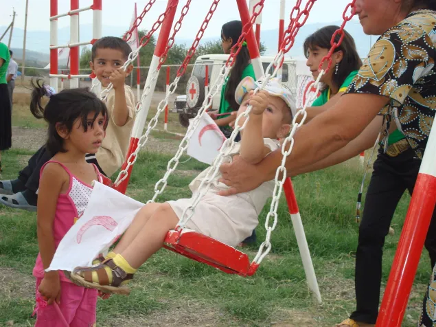 Aghdam region, Zengisali. Children are playing at the newly constructed Safe Play Area.